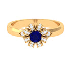 Rosec Jewels-Elegant Blue Sapphire and Diamond Flower Engagement Ring