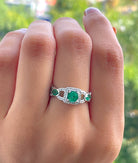 Natural Emerald and Diamond Vintage Engagement Ring Emerald - ( AAA ) - Quality - Rosec Jewels