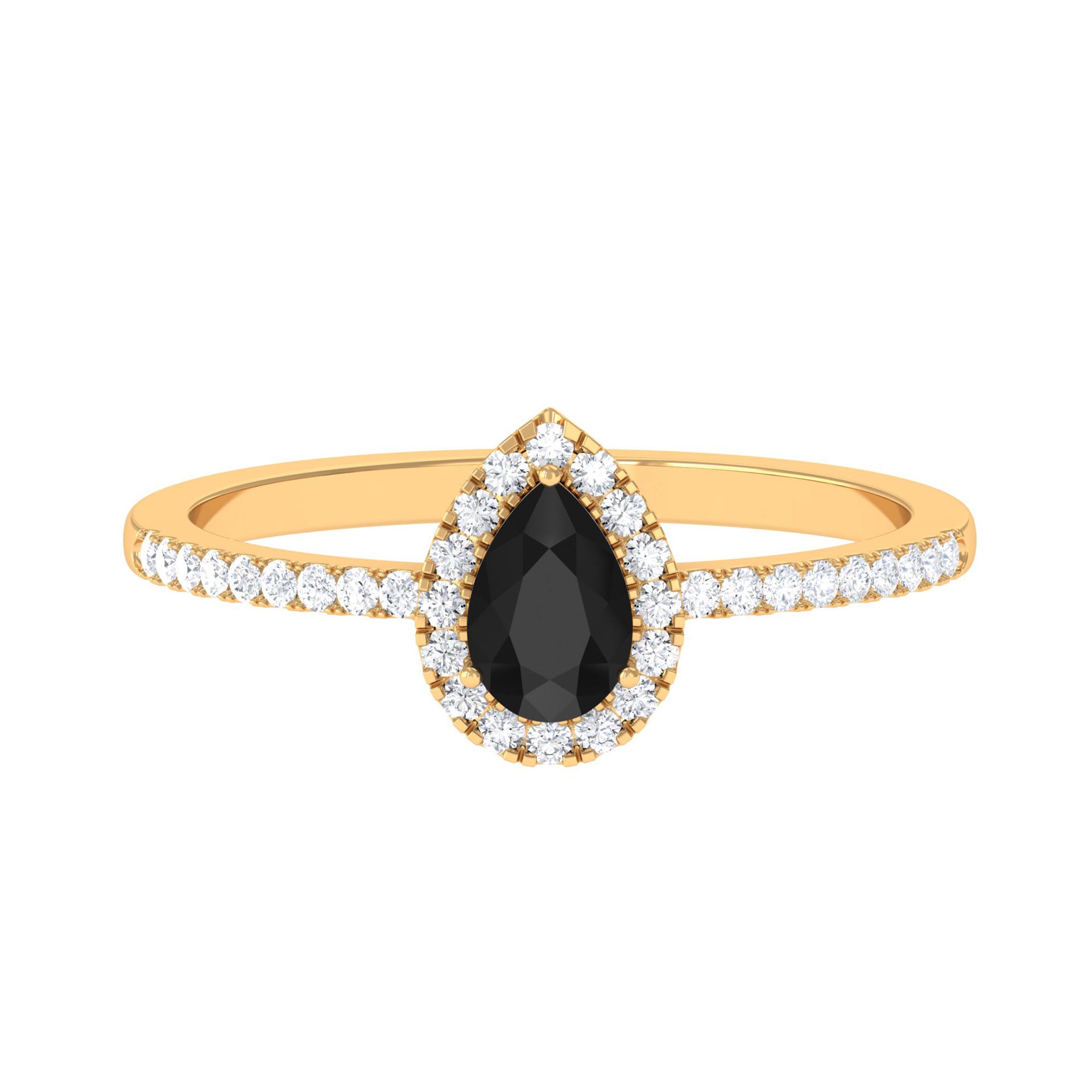 Rosec Jewels-Black Onyx Teardrop Engagement Ring with Diamond Halo