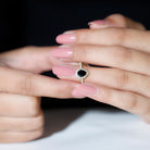 Rosec Jewels-Black Onyx Teardrop Engagement Ring with Diamond Halo