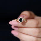 Rosec Jewels-Black Onyx Teardrop Engagement Ring with Diamond Halo