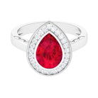 Rosec Jewels-Vintage Style Created Ruby Teardrop Engagement Ring with Diamond Halo