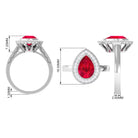 Rosec Jewels-Vintage Style Created Ruby Teardrop Engagement Ring with Diamond Halo