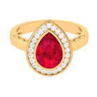 Rosec Jewels-Vintage Style Created Ruby Teardrop Engagement Ring with Diamond Halo