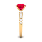 Rosec Jewels-Cushion Cut Created Ruby Solitaire Ring with Diamond Side Stones