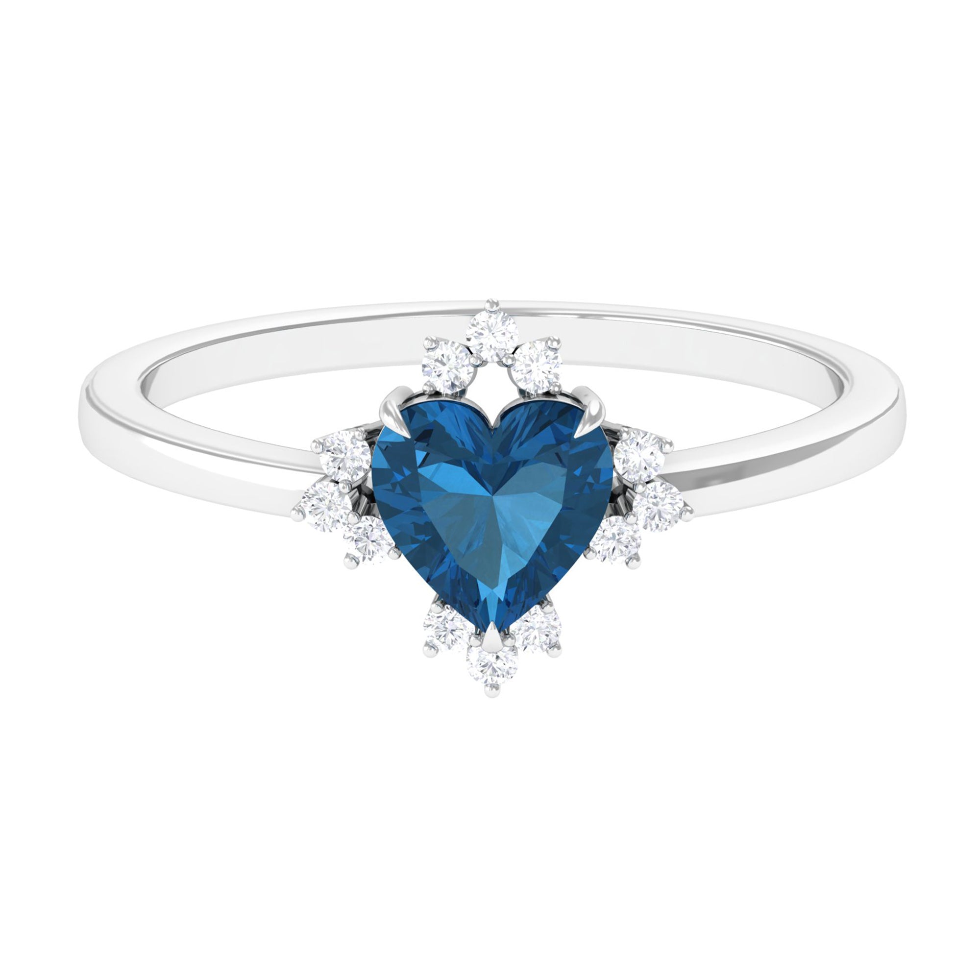 Rosec Jewels-Heart Shape London Blue Topaz Promise Ring with Diamond Accent