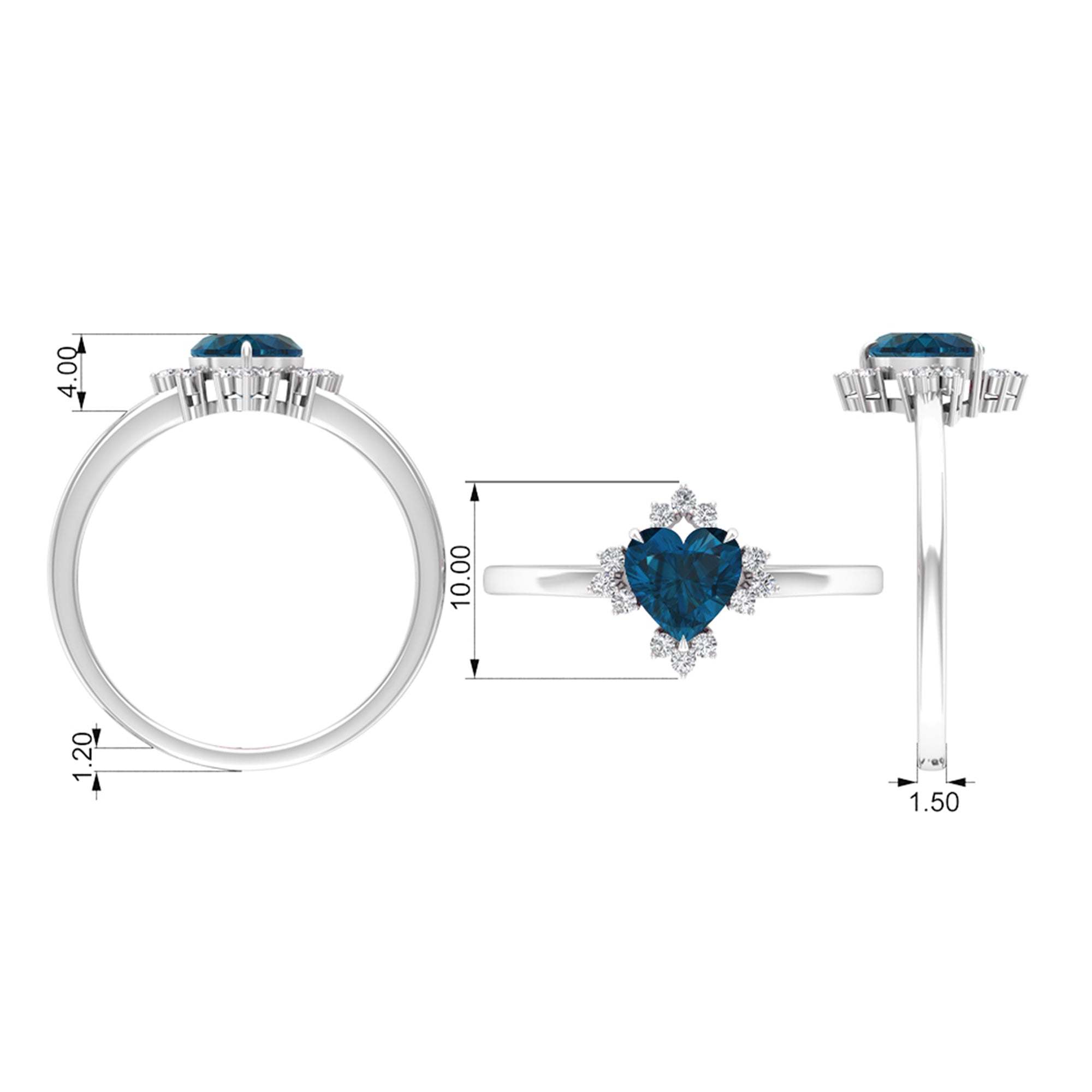 Rosec Jewels-Heart Shape London Blue Topaz Promise Ring with Diamond Accent