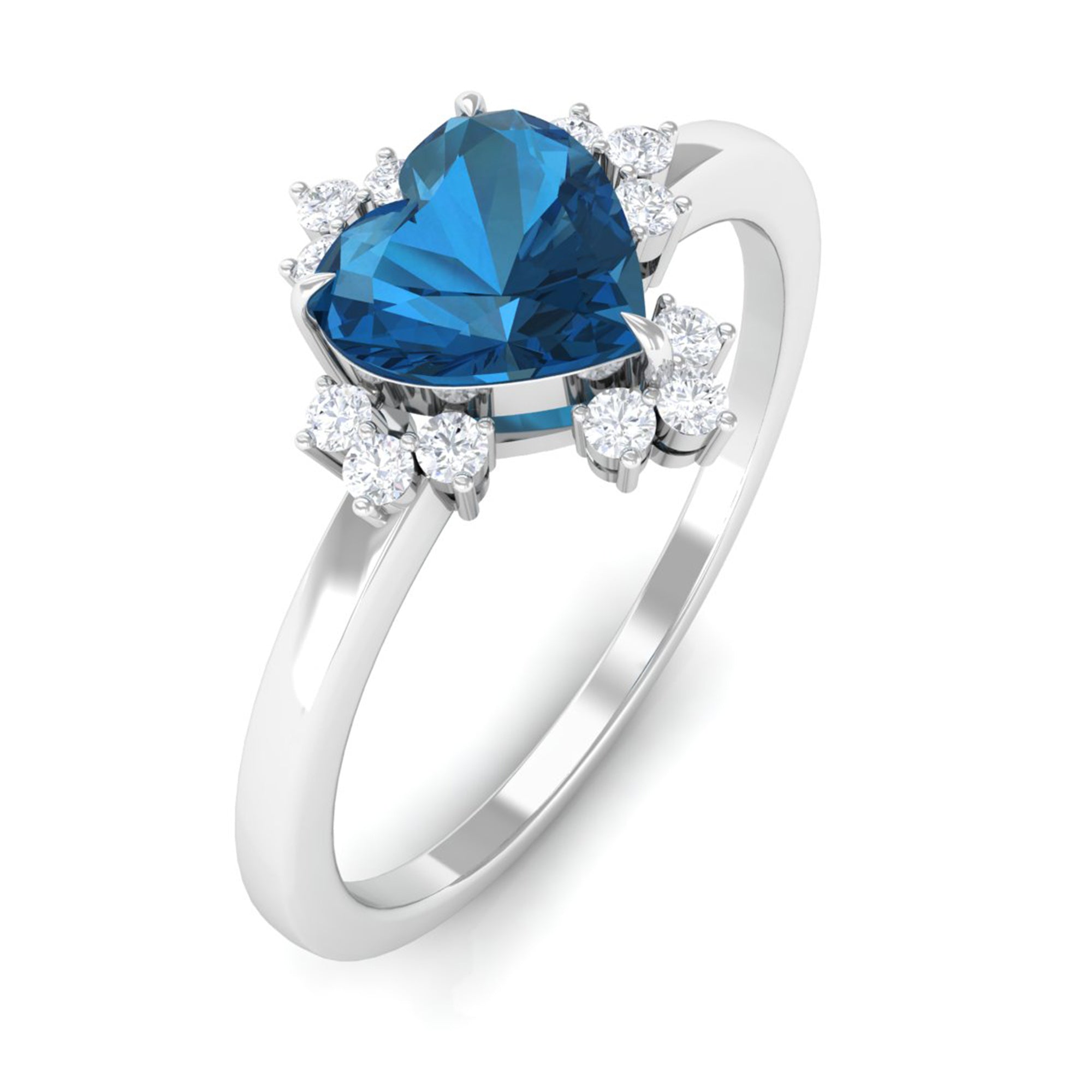 Rosec Jewels-Heart Shape London Blue Topaz Promise Ring with Diamond Accent