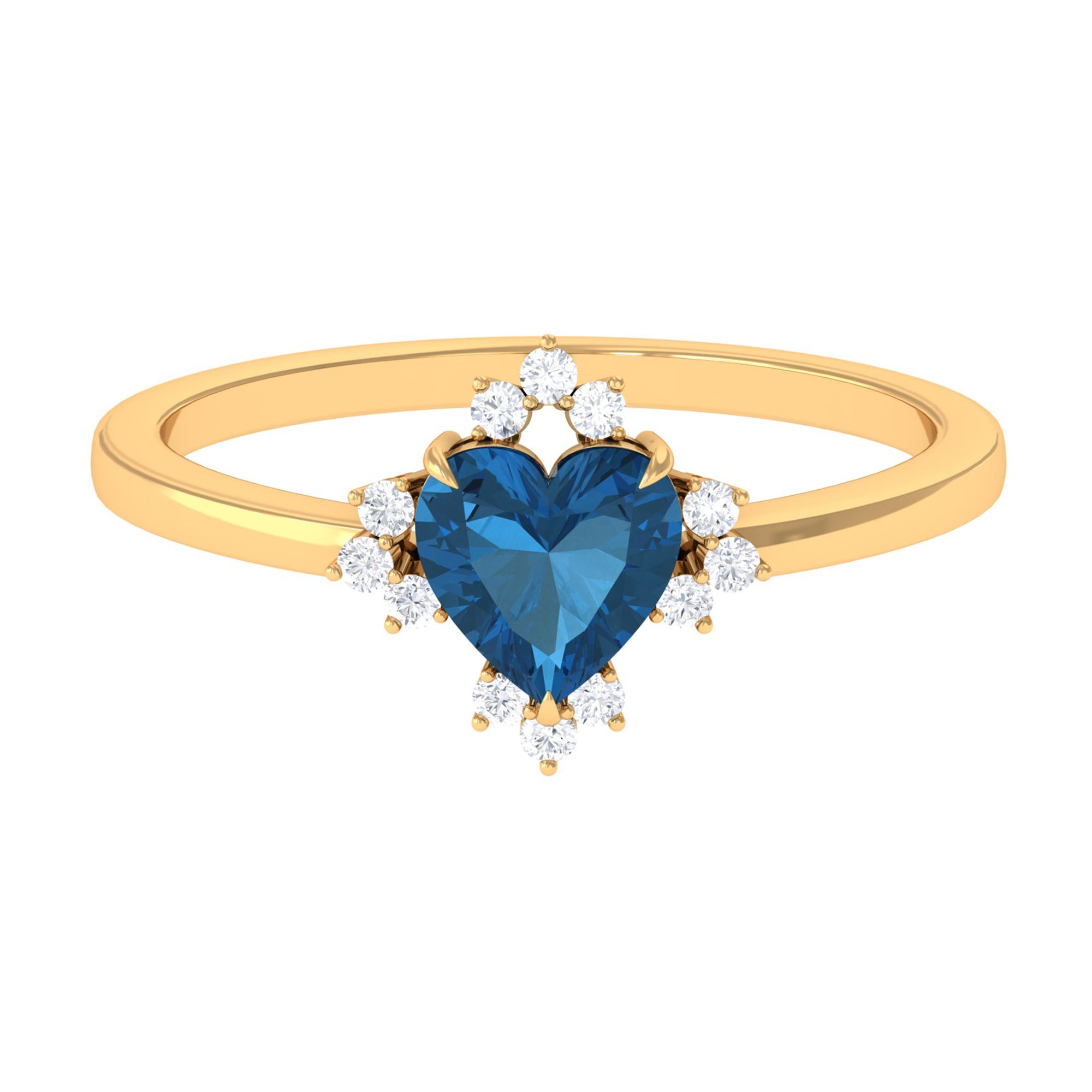 Rosec Jewels-Heart Shape London Blue Topaz Promise Ring with Diamond Accent