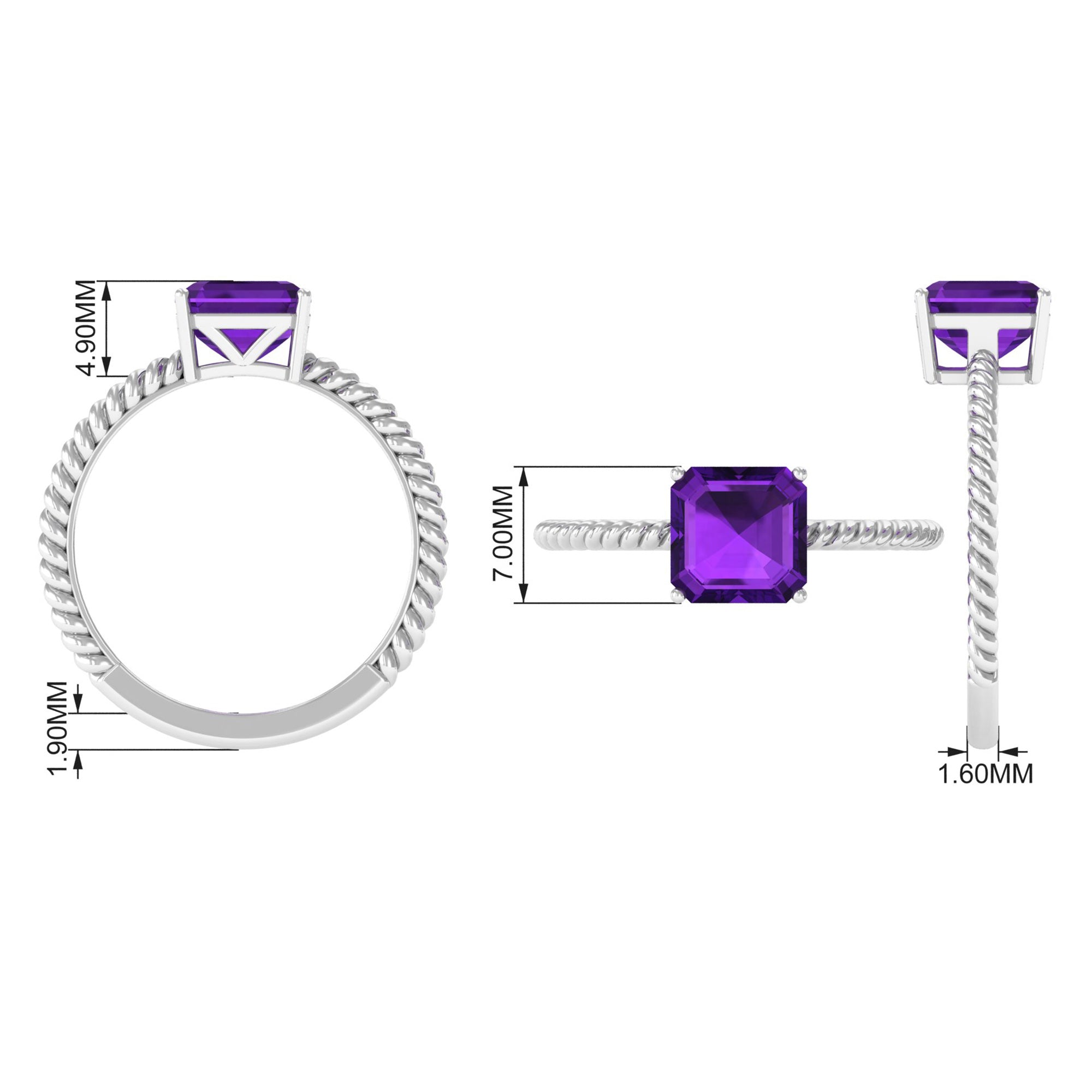 Rosec Jewels-Asscher Cut Amethyst Solitaire Ring with Twisted Rope