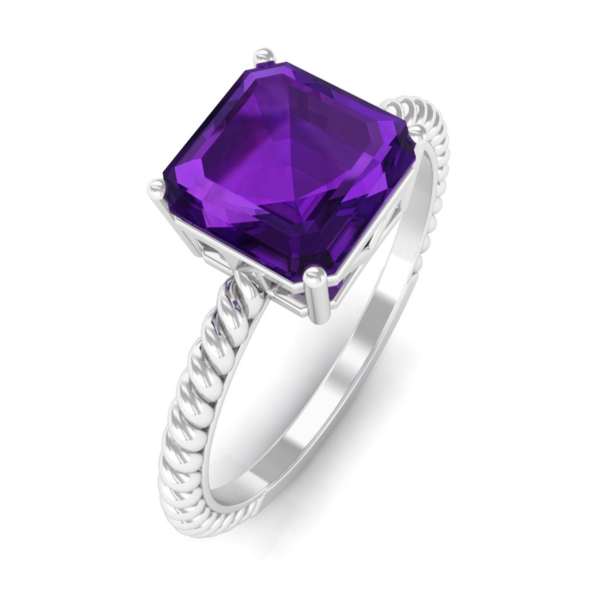 Rosec Jewels-Asscher Cut Amethyst Solitaire Ring with Twisted Rope