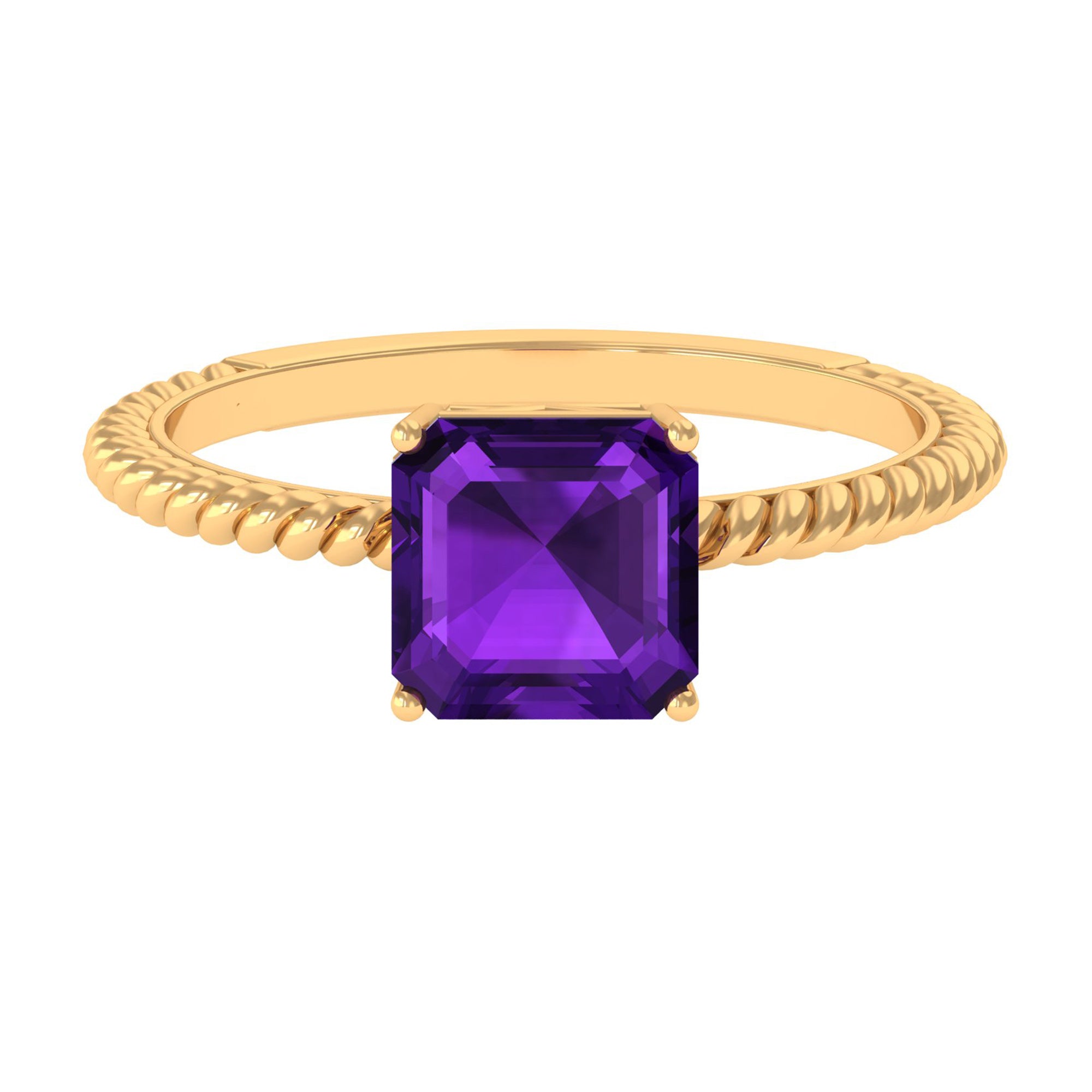 Rosec Jewels-Asscher Cut Amethyst Solitaire Ring with Twisted Rope