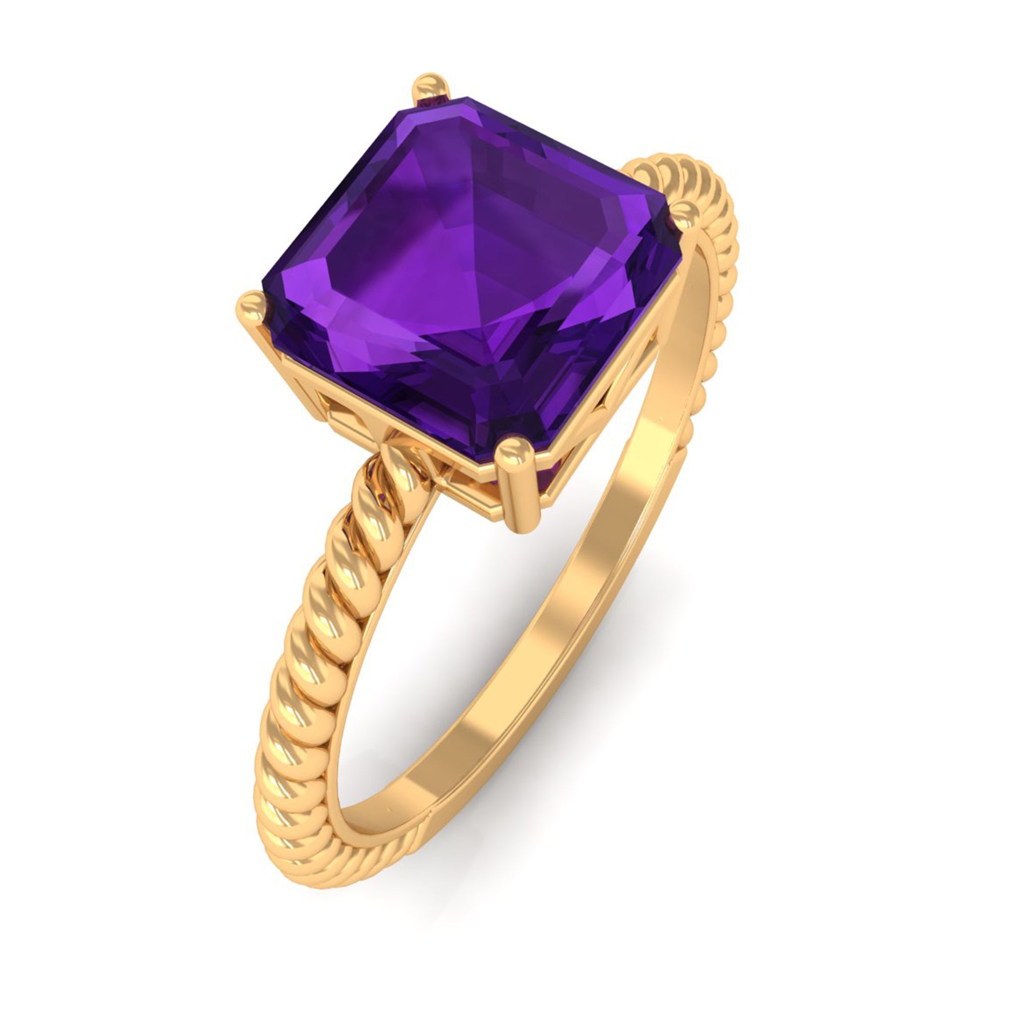 Rosec Jewels-Asscher Cut Amethyst Solitaire Ring with Twisted Rope