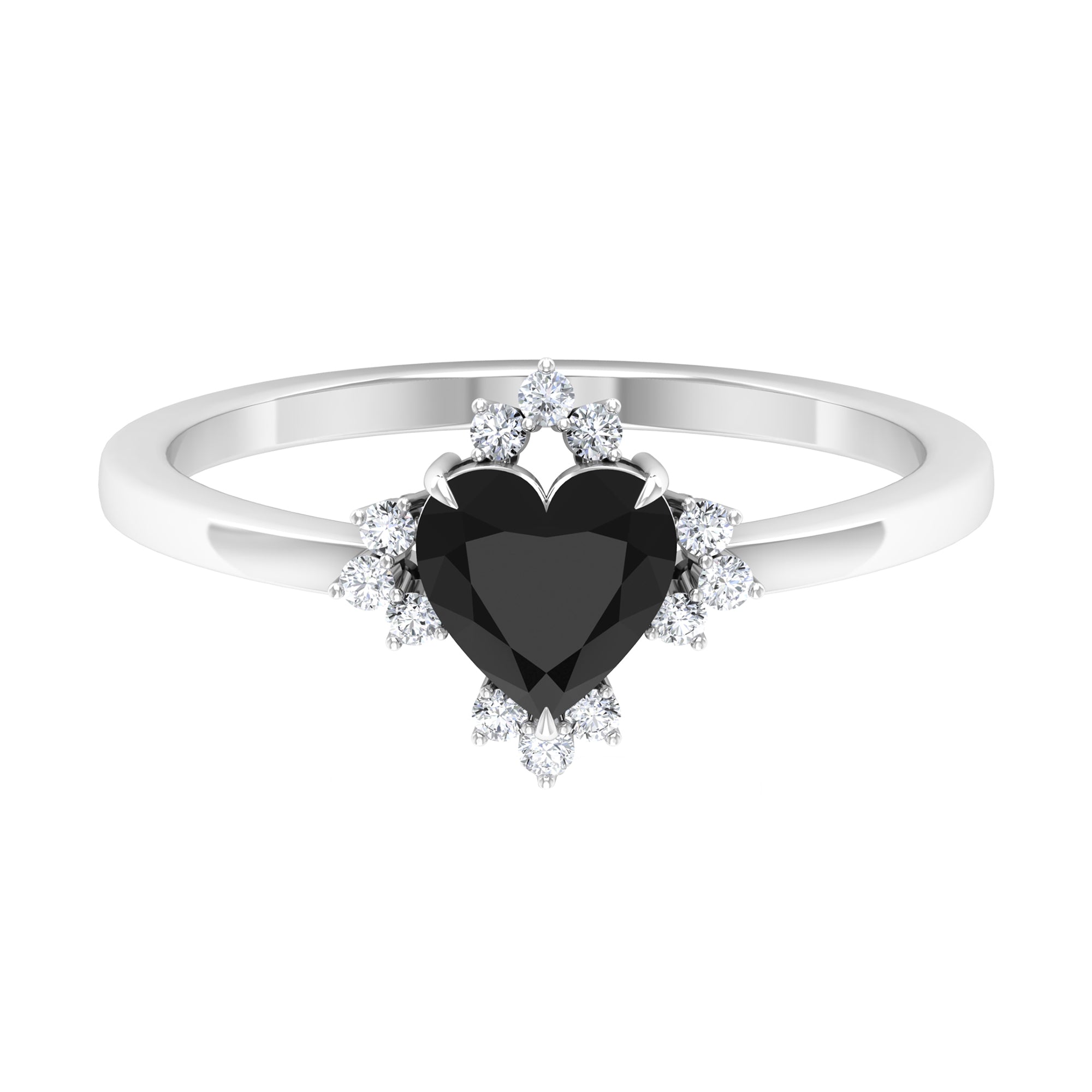 Rosec Jewels-Heart Shape Black Onyx Promise Ring with Diamond Accent