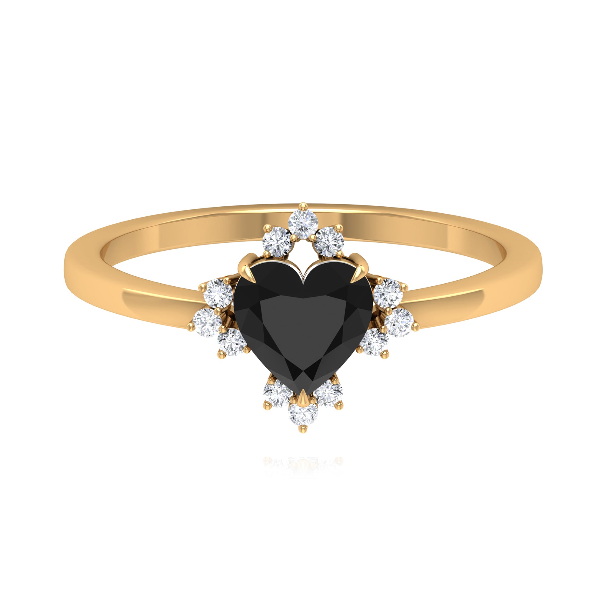 Rosec Jewels-Heart Shape Black Onyx Promise Ring with Diamond Accent