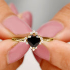 Rosec Jewels-Heart Shape Black Onyx Promise Ring with Diamond Accent