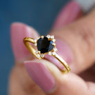 Rosec Jewels-Heart Shape Black Onyx Promise Ring with Diamond Accent