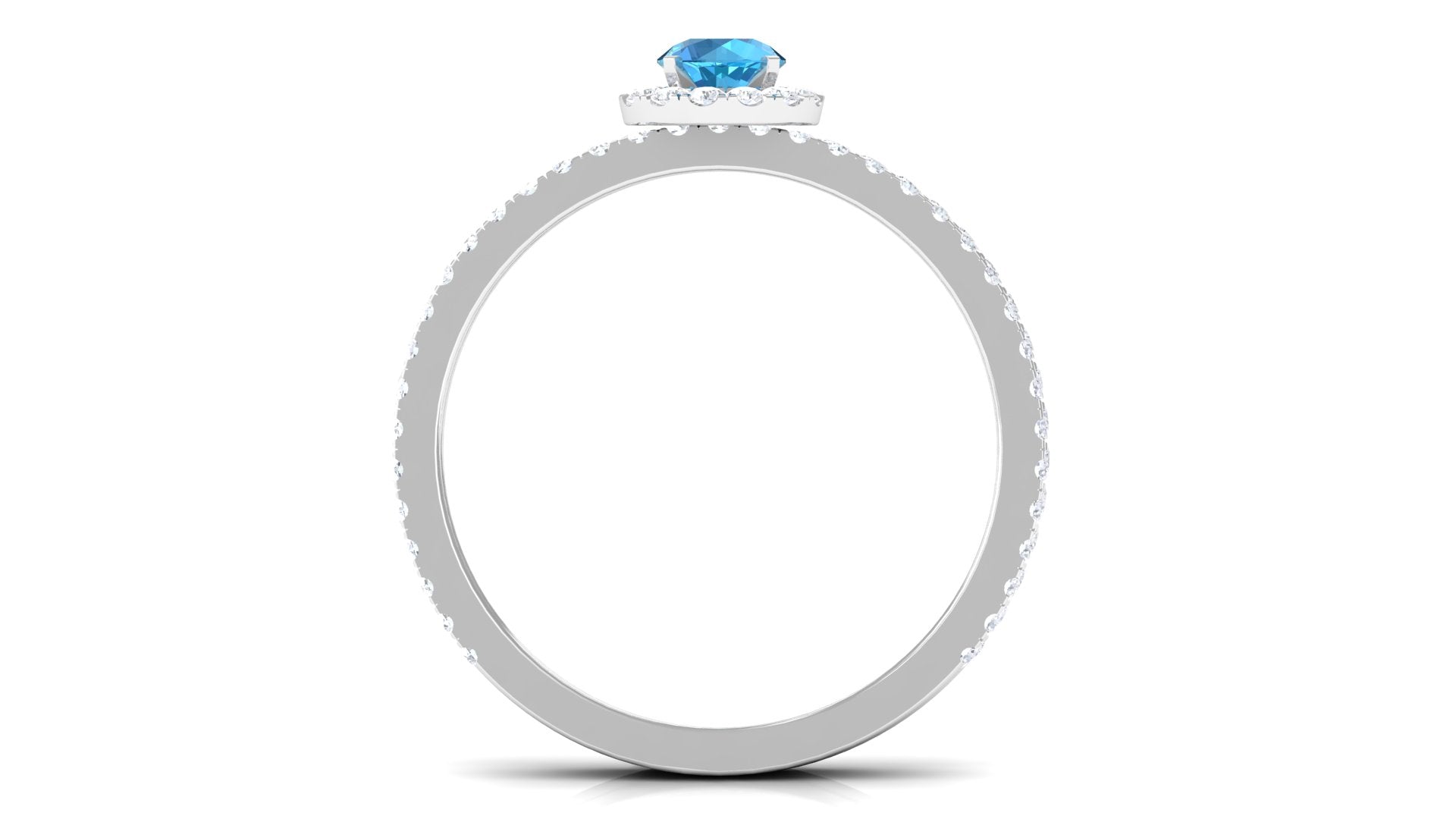 Rosec Jewels-Minimal Round Shape Swiss Blue Topaz Halo Ring Set with Diamond