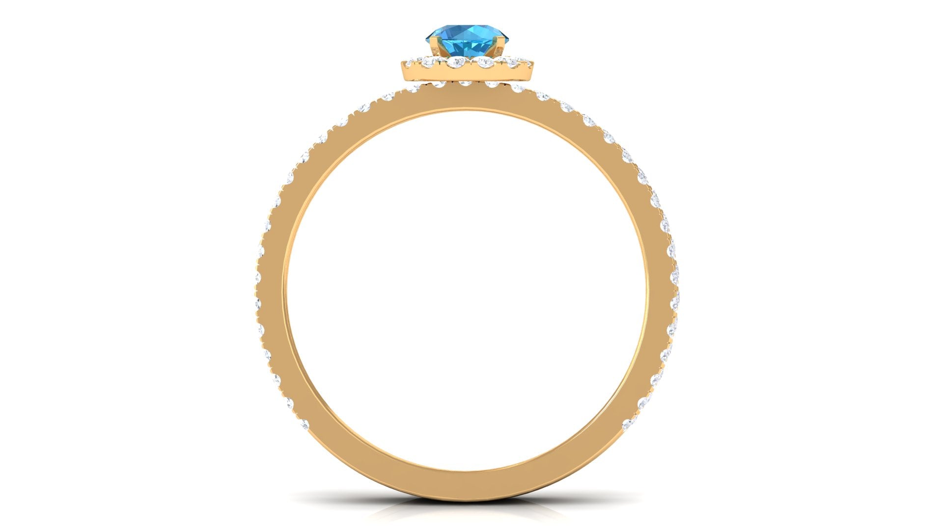 Rosec Jewels-Minimal Round Shape Swiss Blue Topaz Halo Ring Set with Diamond