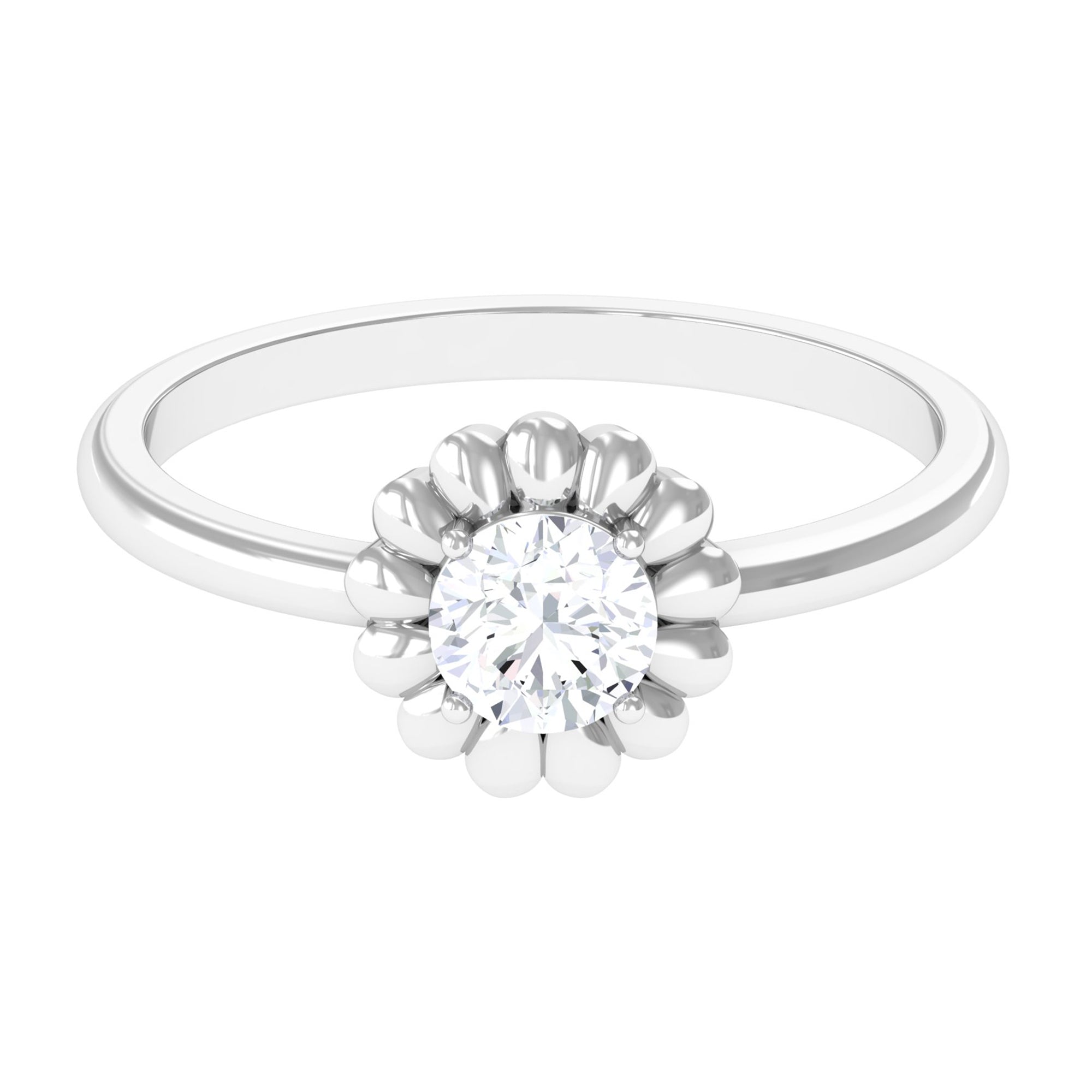 Rosec Jewels-Round Moissanite Solitaire Floral Ring in Prong Setting