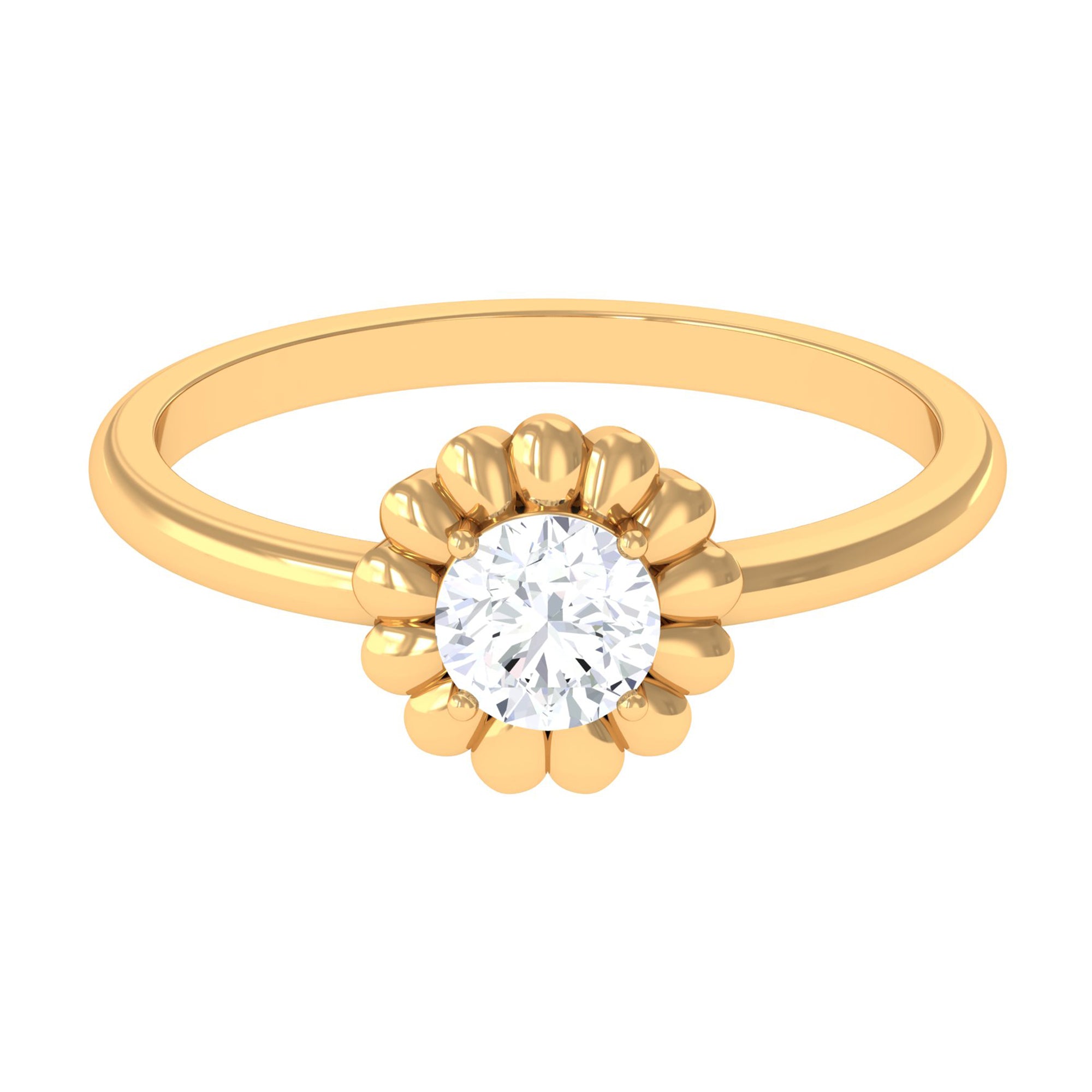 Rosec Jewels-Round Moissanite Solitaire Floral Ring in Prong Setting