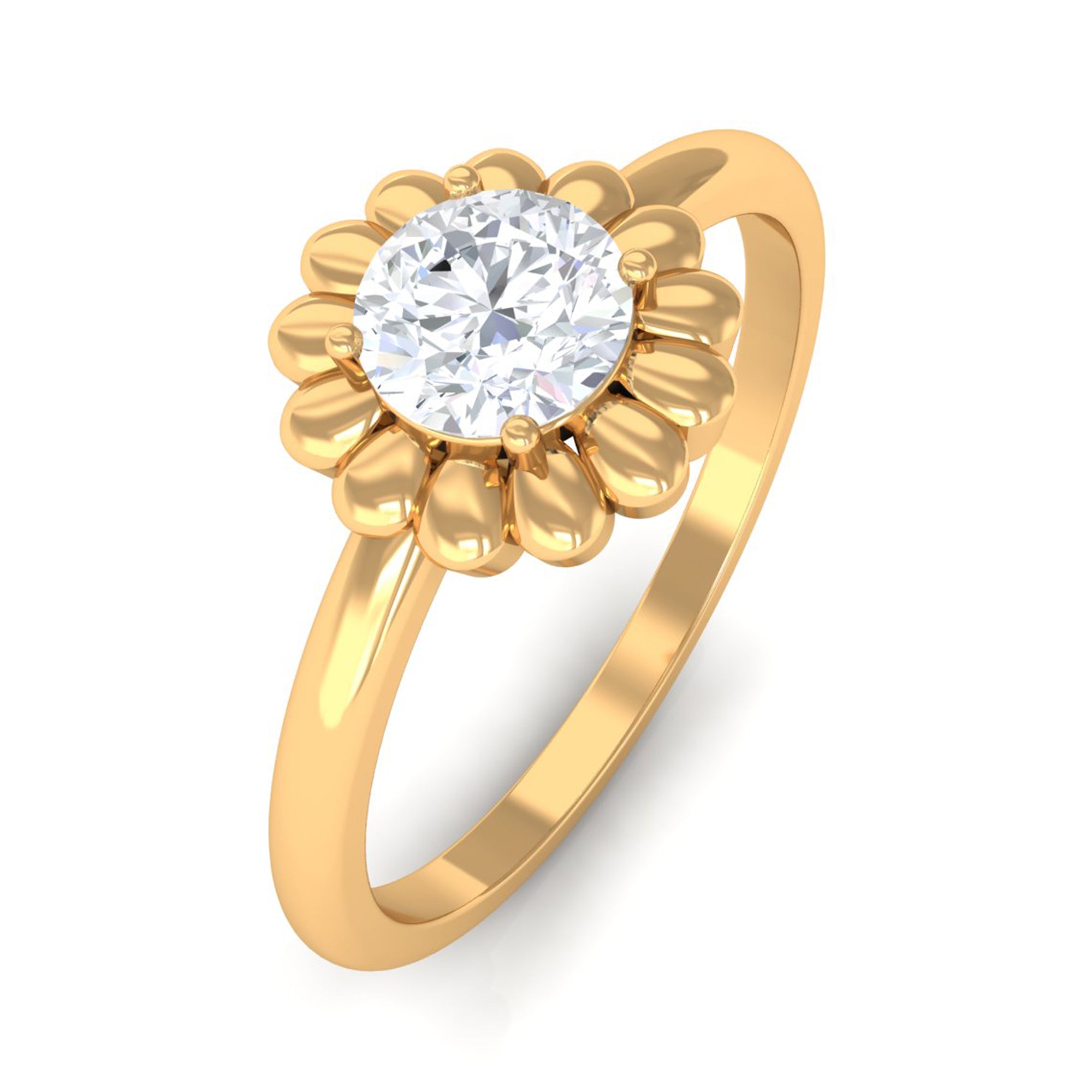 Rosec Jewels-Round Moissanite Solitaire Floral Ring in Prong Setting