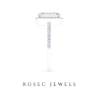 Rosec Jewels-Certified Emerald Cut Moissanite Halo Engagement Ring