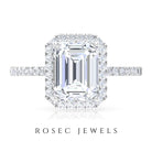 Rosec Jewels-Certified Emerald Cut Moissanite Halo Engagement Ring