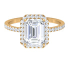 Rosec Jewels-Certified Emerald Cut Moissanite Halo Engagement Ring