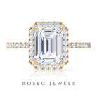 Rosec Jewels-Certified Emerald Cut Moissanite Halo Engagement Ring