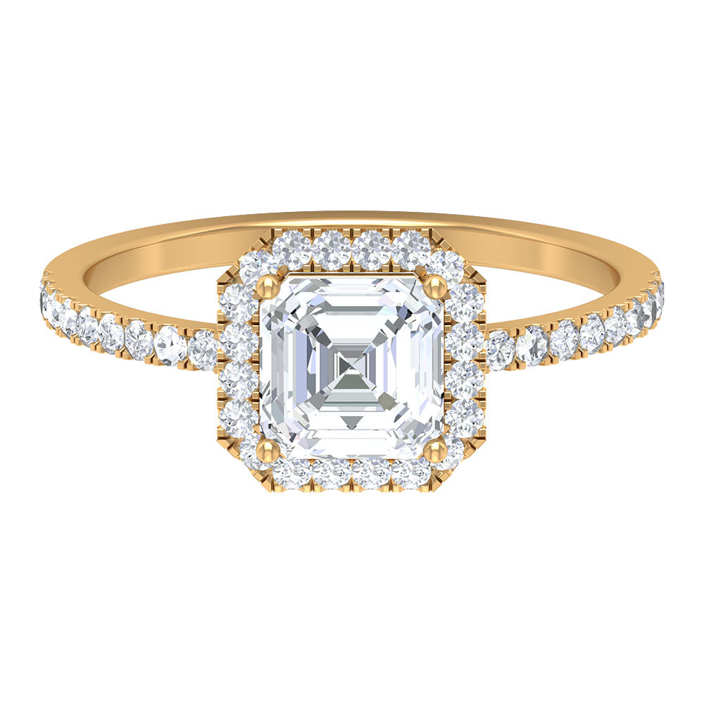 Rosec Jewels-1.75 CT Asscher Cut Moissanite Halo Engagement Ring