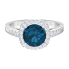 Rosec Jewels-Round London Blue Topaz Classic Halo Ring with Diamond