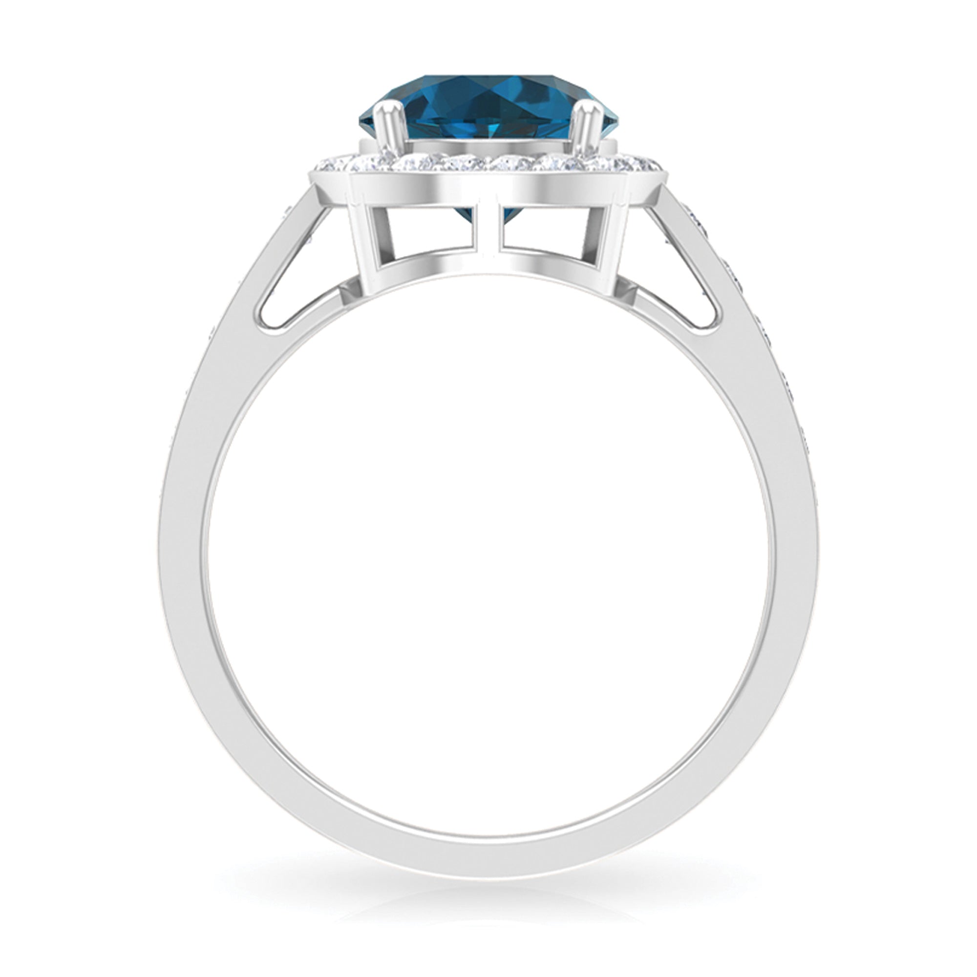 Rosec Jewels-Round London Blue Topaz Classic Halo Ring with Diamond