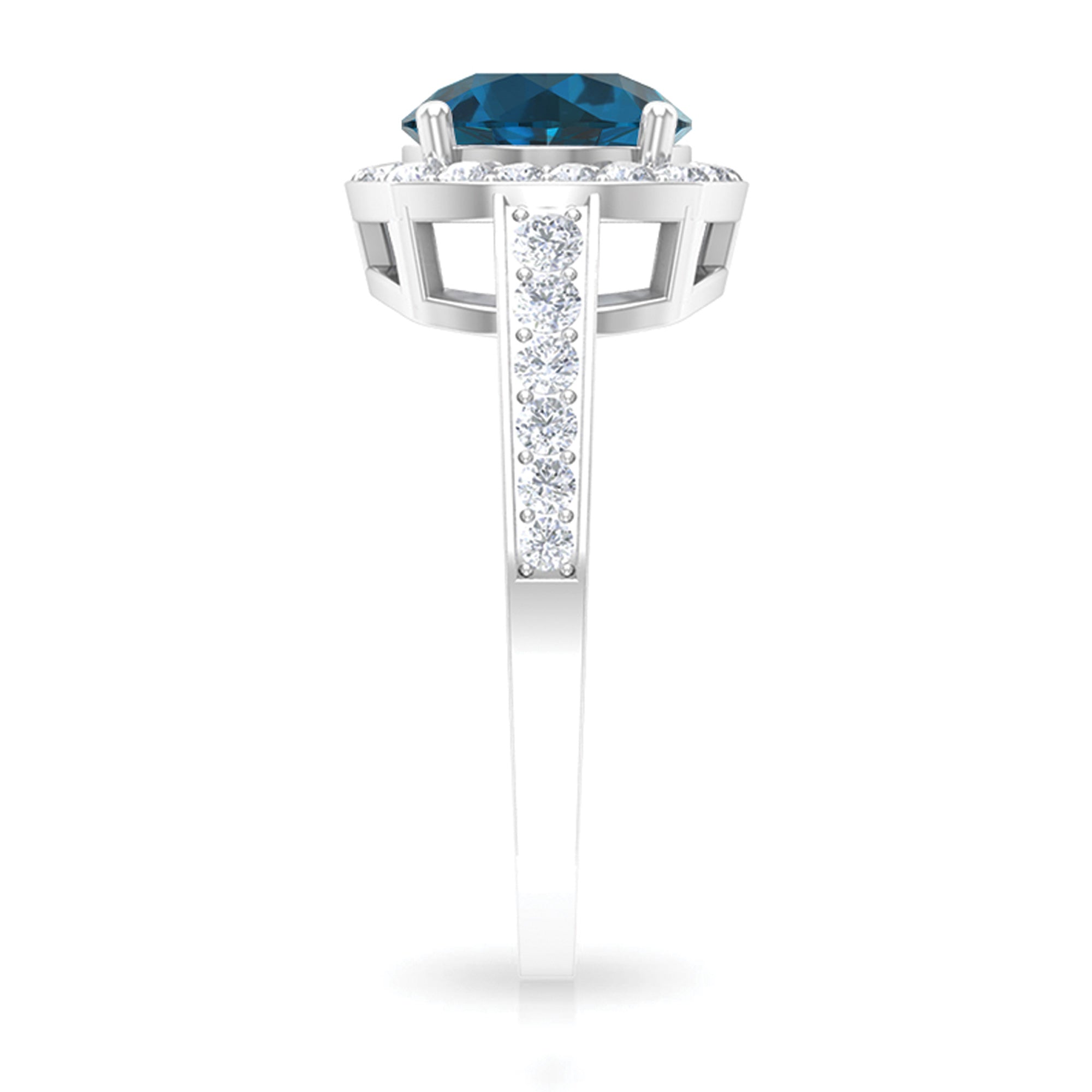 Rosec Jewels-Round London Blue Topaz Classic Halo Ring with Diamond