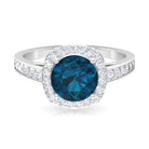 Rosec Jewels-Round London Blue Topaz Classic Halo Ring with Diamond