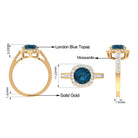 Rosec Jewels-Round London Blue Topaz Classic Halo Ring with Diamond