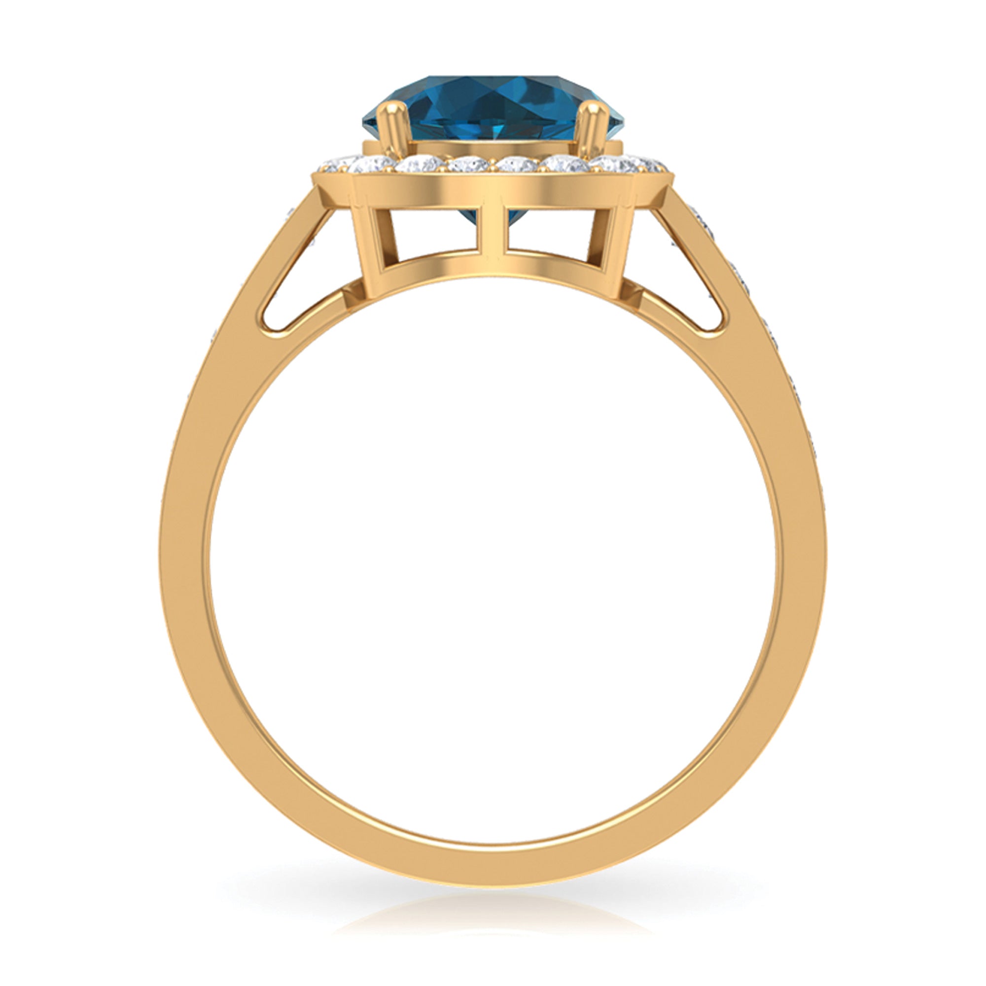 Rosec Jewels-Round London Blue Topaz Classic Halo Ring with Diamond