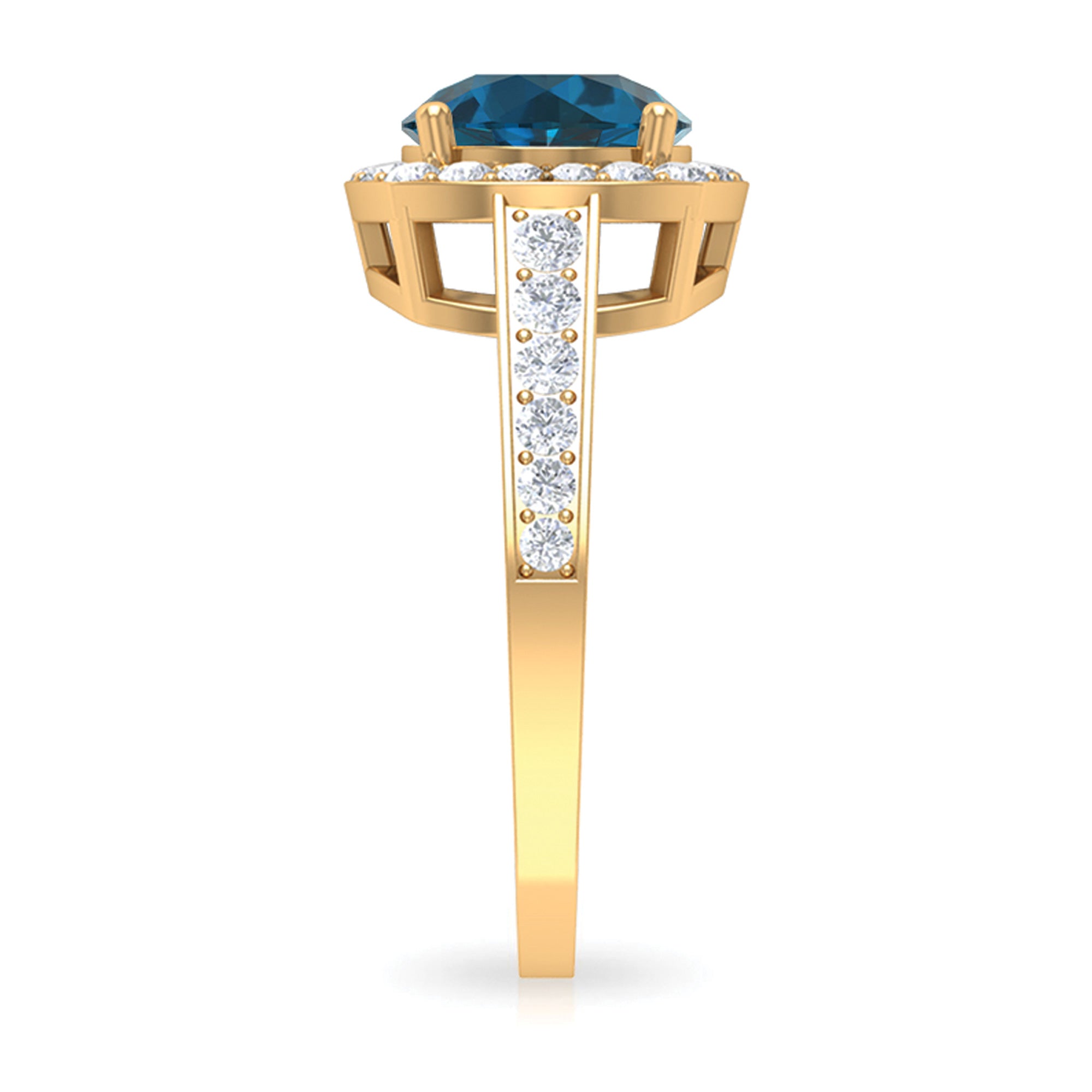 Rosec Jewels-Round London Blue Topaz Classic Halo Ring with Diamond