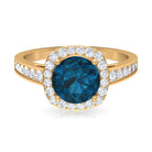 Rosec Jewels-Round London Blue Topaz Classic Halo Ring with Diamond