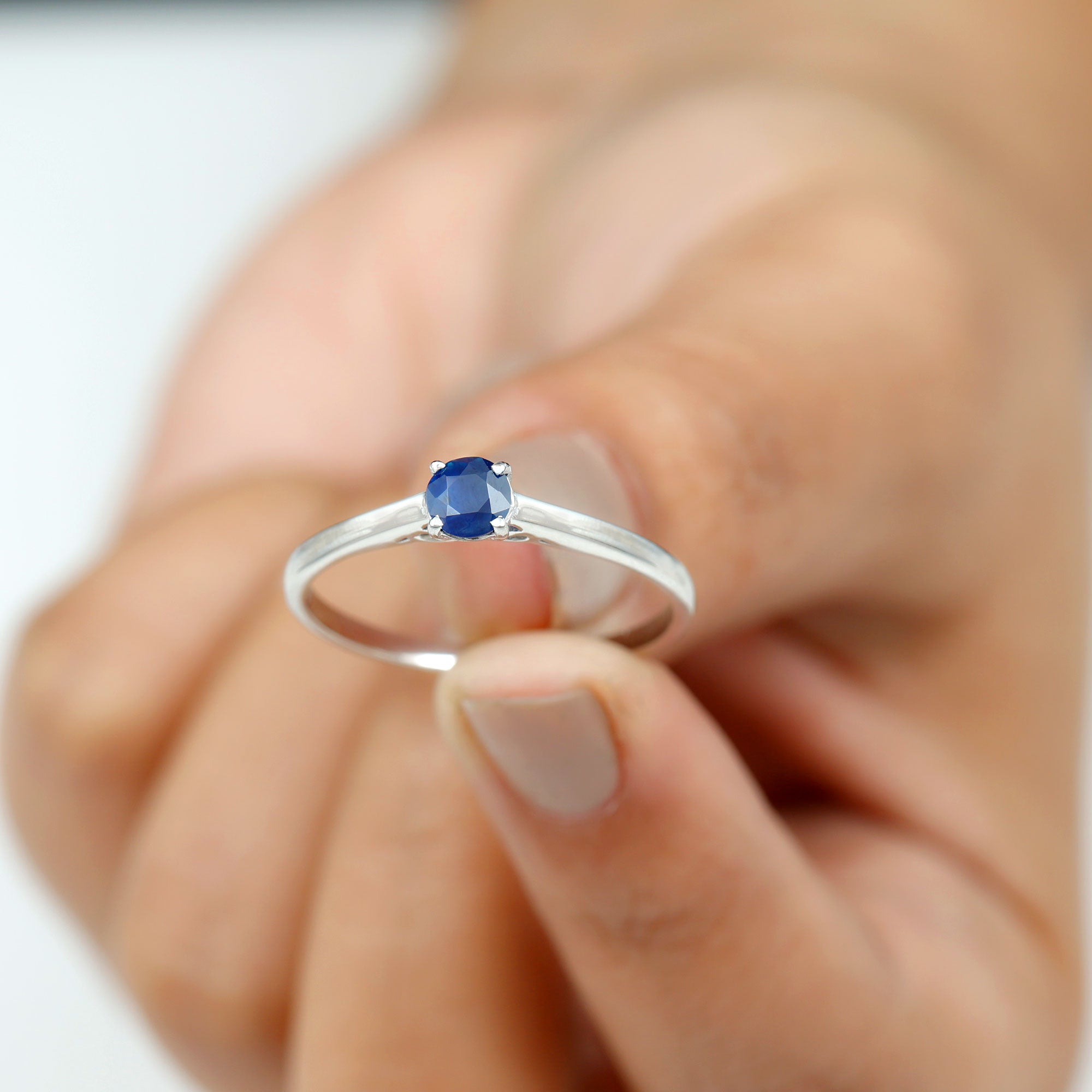 Rosec Jewels-Natural Blue Sapphire Round Solitaire Promise Ring