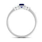 Rosec Jewels-Emerald Cut Created Blue Sapphire Solitaire Ring with Diamond Trio