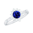 Rosec Jewels-Created Blue Sapphire Classic Halo Engagement Ring with Diamond