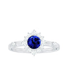 Rosec Jewels-Created Blue Sapphire Classic Halo Engagement Ring with Diamond