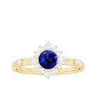 Rosec Jewels-Created Blue Sapphire Classic Halo Engagement Ring with Diamond