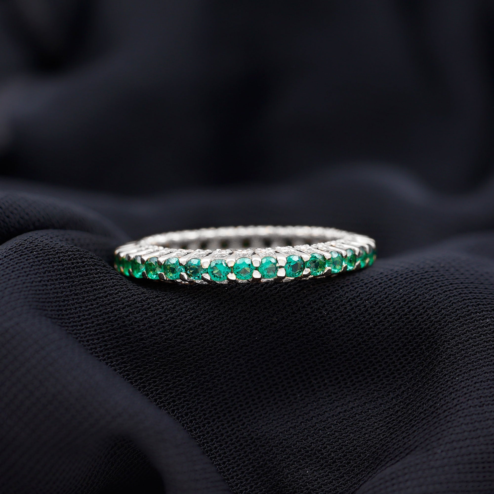 Rosec Jewels-Minimal Lab Grown Emerald and Diamond Full Eternity Ring