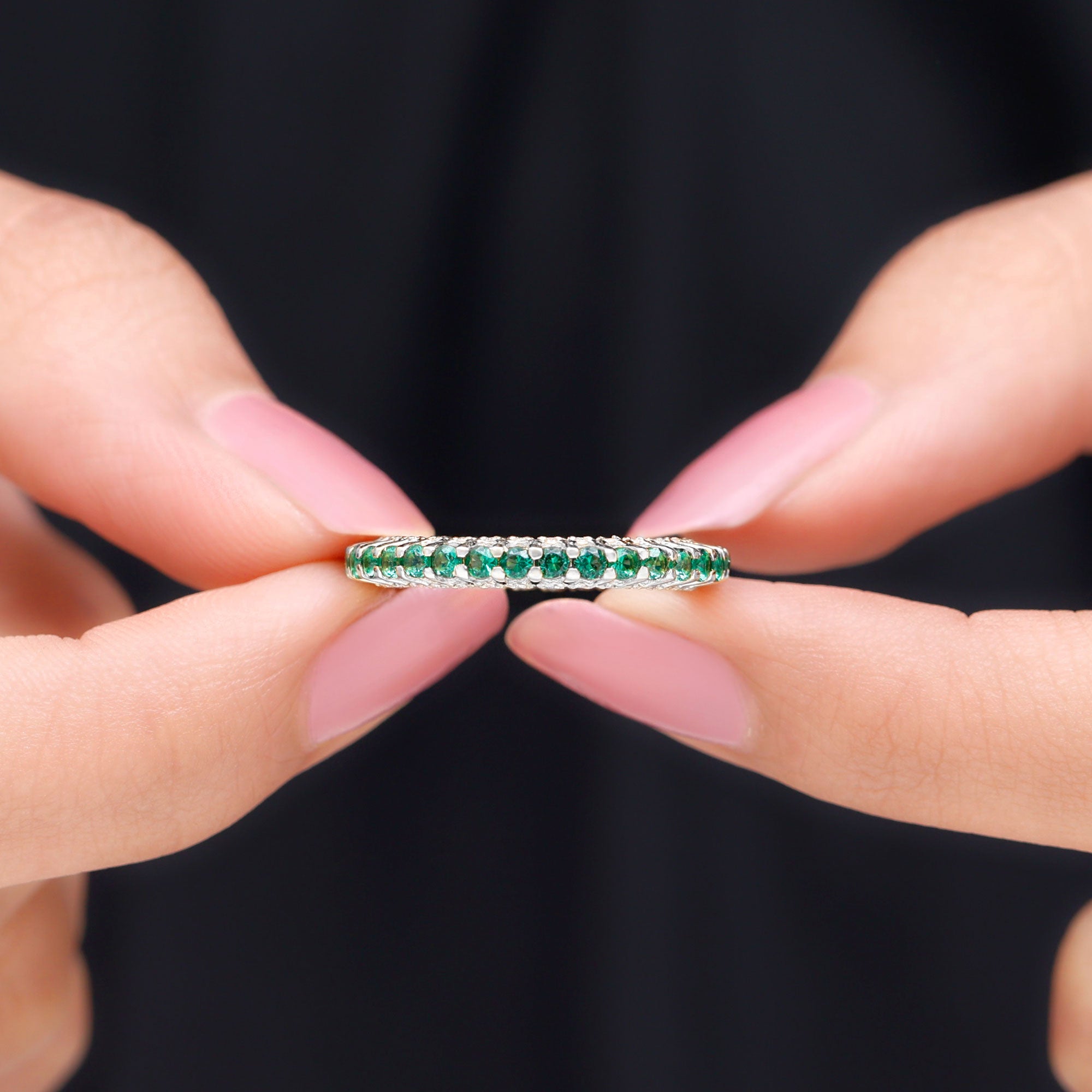 Rosec Jewels-Minimal Lab Grown Emerald and Diamond Full Eternity Ring