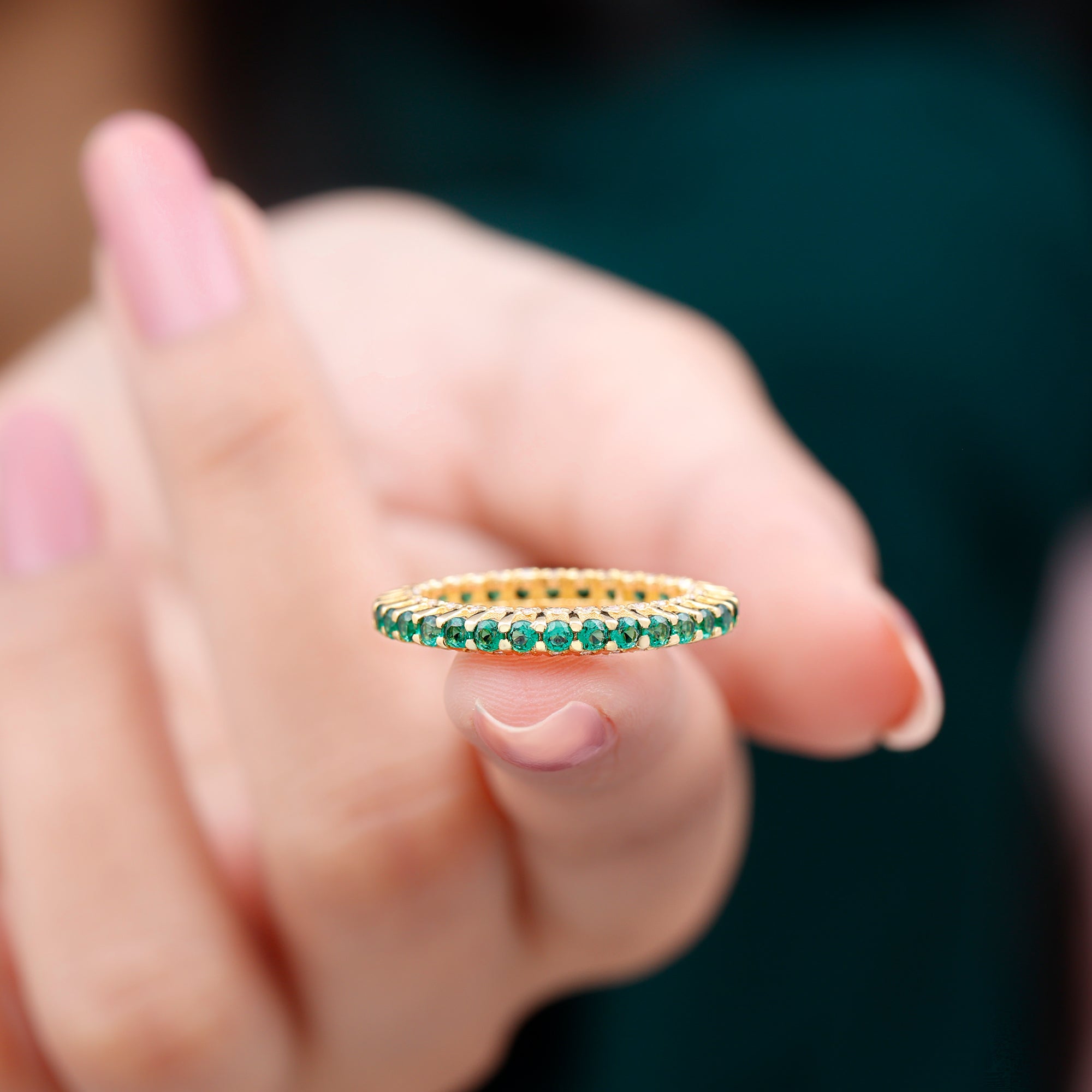 Rosec Jewels-Minimal Lab Grown Emerald and Diamond Full Eternity Ring