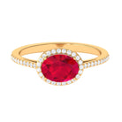 Rosec Jewels-Oval Cut Created Ruby East West Engagement Ring with Diamond Halo