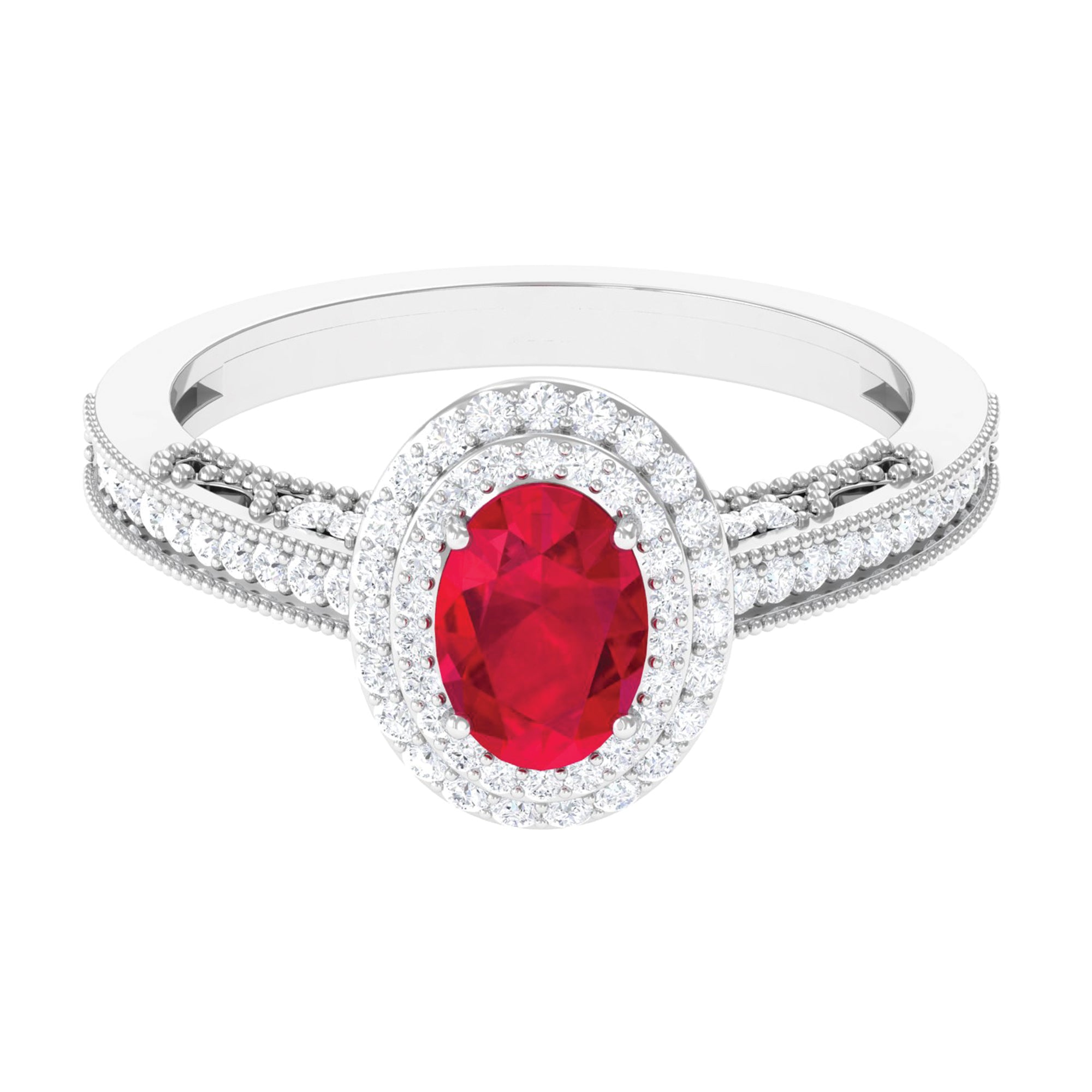 Rosec Jewels-Lab-Created Ruby Beaded Engagement Ring with Diamond