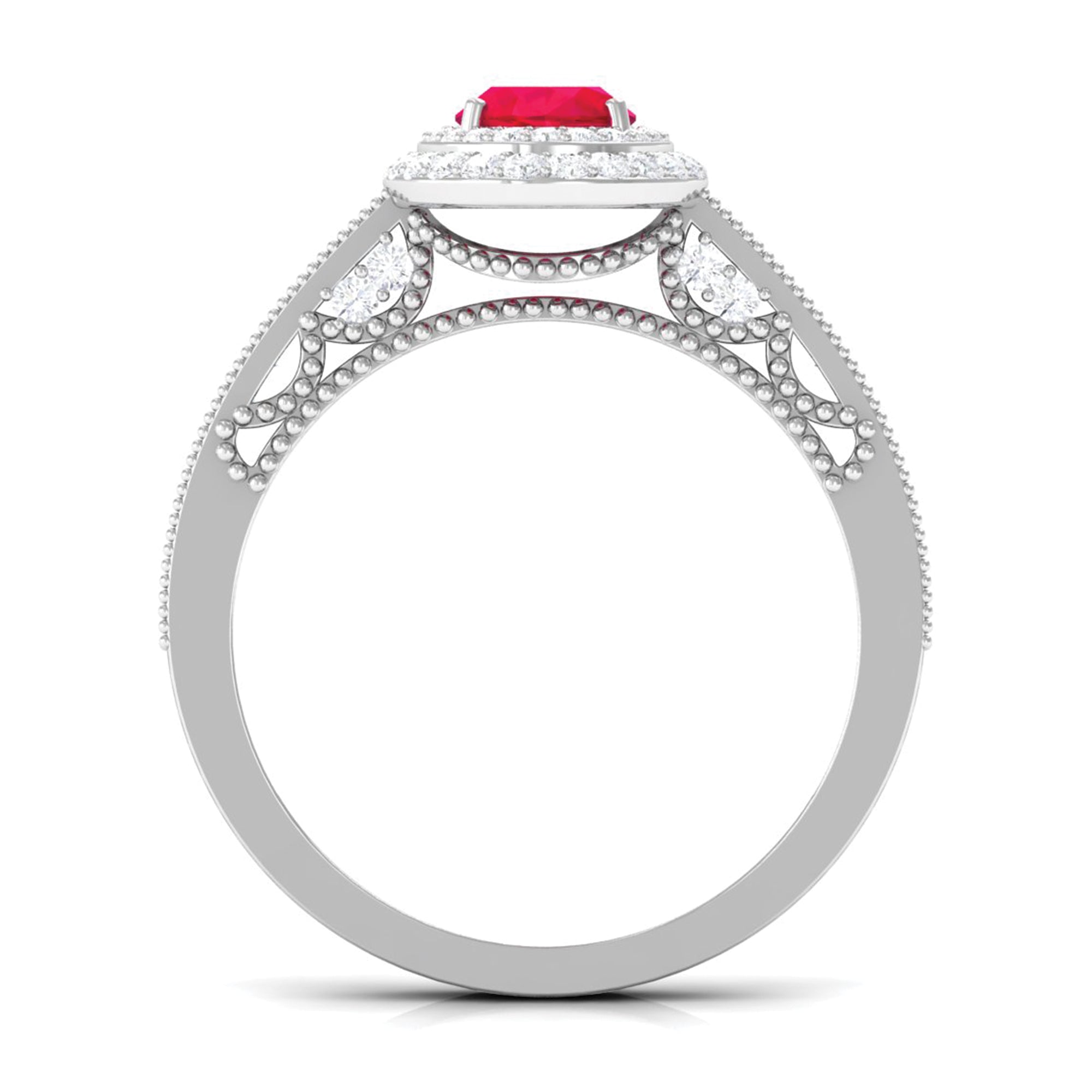 Rosec Jewels-Lab-Created Ruby Beaded Engagement Ring with Diamond